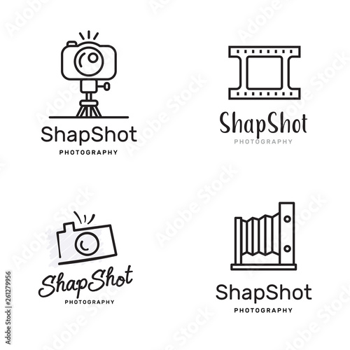 Elements for photographer logos. Emblems for camerist.  Modern line art style set. 