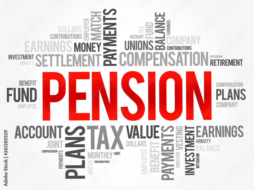 Pension word cloud collage, social concept background