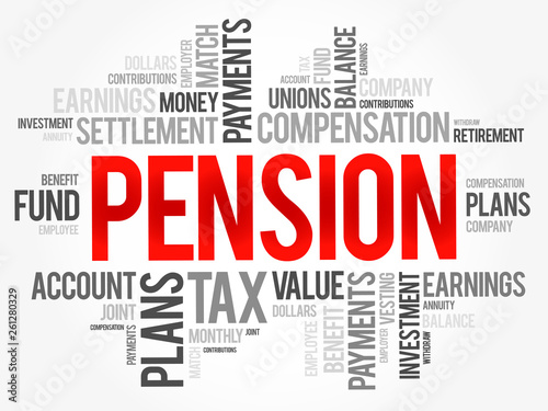 Pension word cloud collage, social concept background