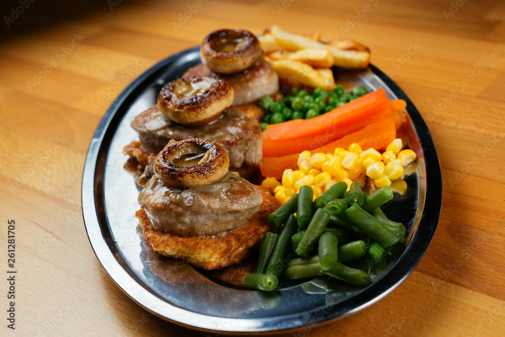 Close up of delicious food on wooden table. Close up of delicious food on wooden table.