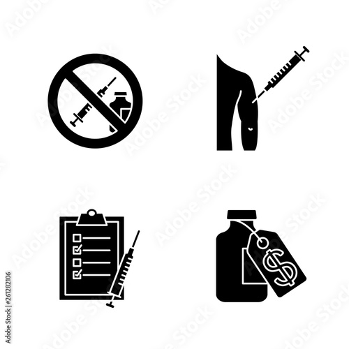 Vaccination and immunization glyph icons set