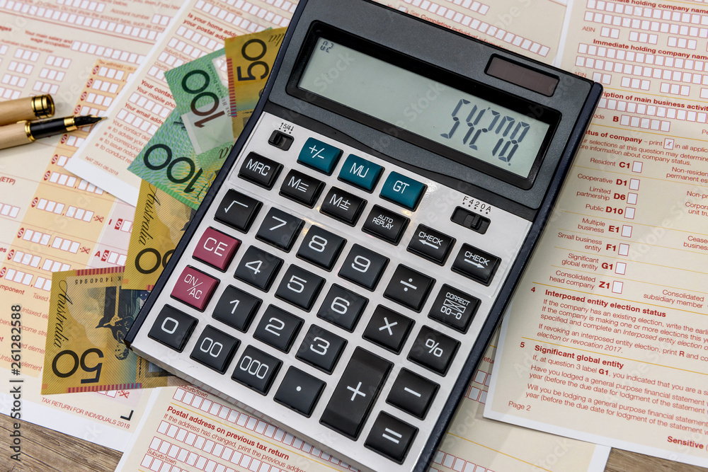 Australian tax form with calculator and australian dollars Australian tax form with calculator and australian dollars