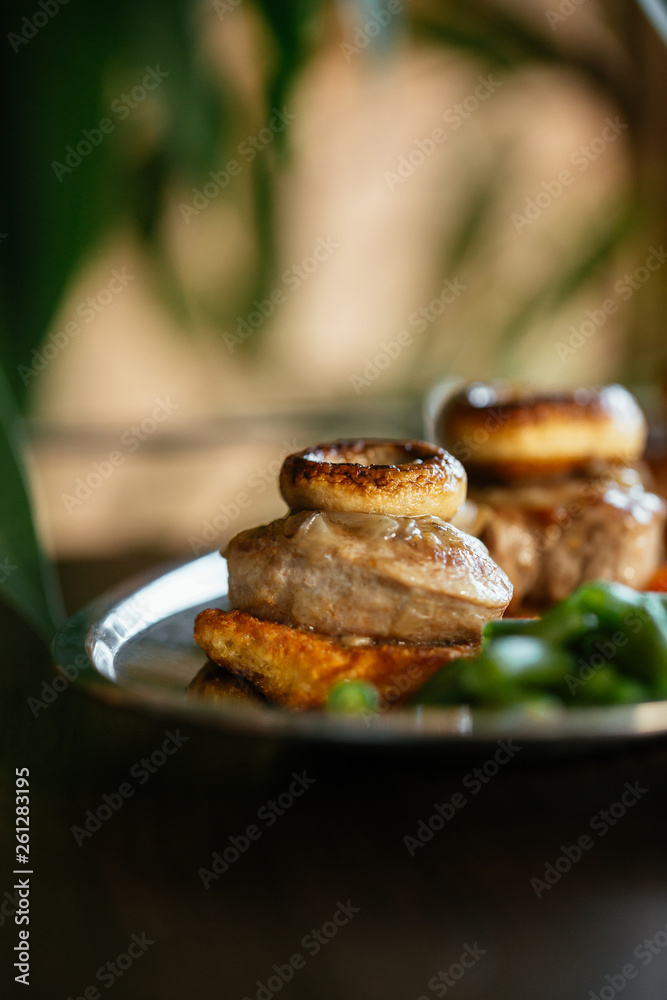 Close up of delicious food on brown table. Close up of delicious food on brown table.