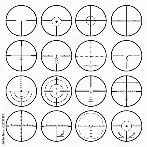 sniper scopes monochrome collection of icons