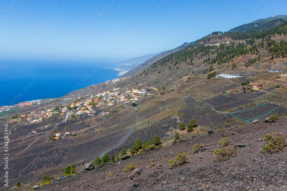 View of the Atlantic coast from San Antonio volcano at Fuencaliente, La Palma, Canary Islands. Spain.