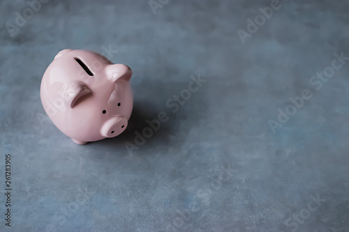 Pink piggy bank on a gray background.