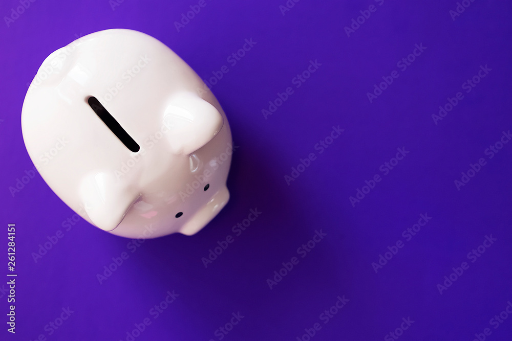 Pink piggy bank on violet background. Pink piggy bank on violet background.