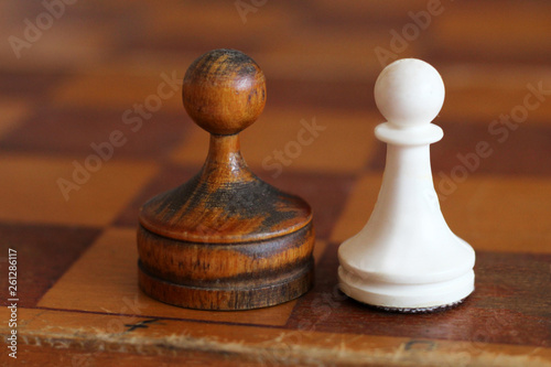 Old wooden chess so close