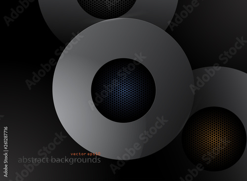 Metal gray color circular shapes in dark scene vector abstract wallpaper backgrounds