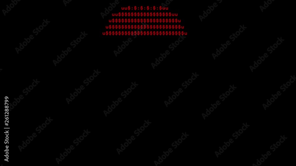 Computer screen with virus attack by virus, image created by virus on screen of computer monitor