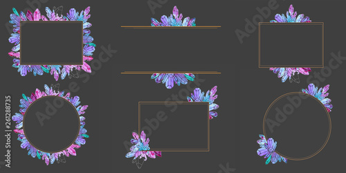 Hand painted watercolor set of crystals templates