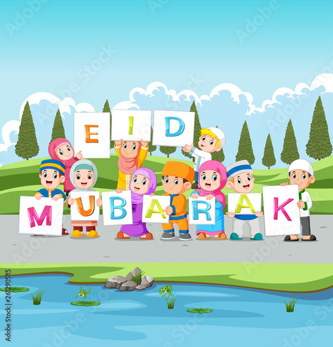 Wallpaper Mural the children are holding the ied mubarak board  near the river Torontodigital.ca