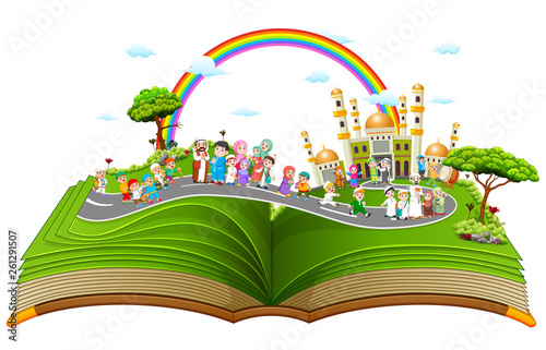 the beautiful story book with the muslim people on it
