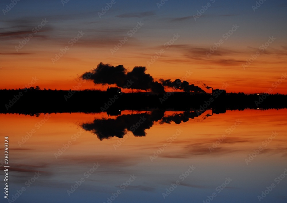 Morning Twilight Sky, Symmetrical Impressions from Berlin Spandau from November 28, 2010, Germany