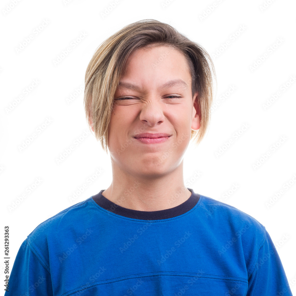 teenager making faces on white background close-up teenager making faces on white background close-up