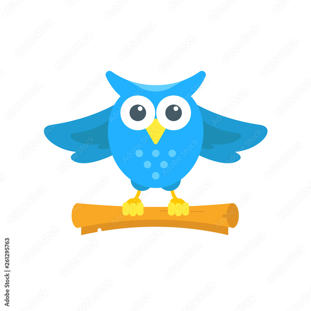 Vector illustration of blue owl isolated on the white background. Cartoon  character. The bird flies and carries a scroll. Owl mail delivery Stock  Vector | Adobe Stock