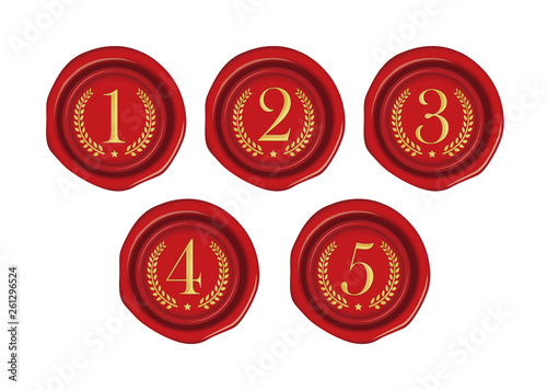 Sealing wax ,stamp illustration / number, ranking (from 1st place to 5th place) 