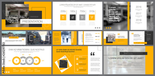 Template of grey, white and yellow slides for presentation