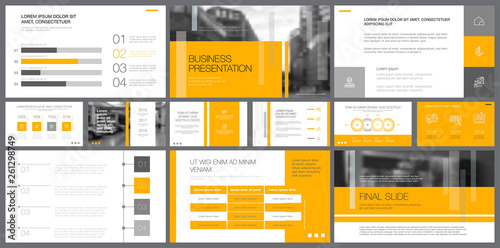 Template of white, blue and grey slides for presentation