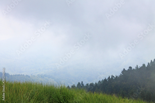 Low clouds on the mountain Mottarone, Italy