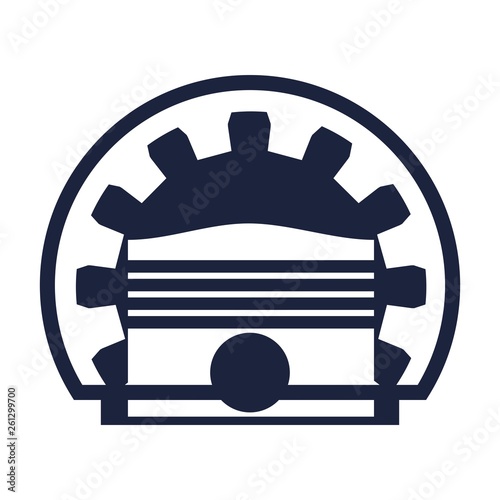 Cog wheel with piston. Repair company emblem