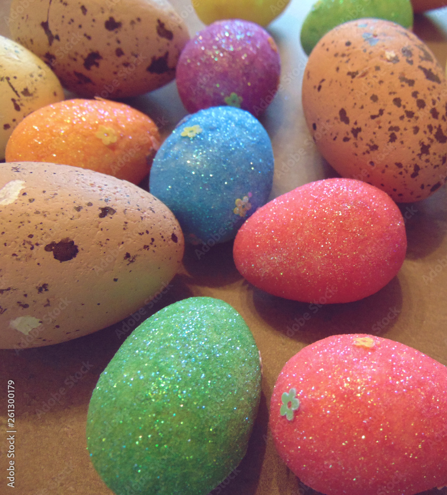 Vibrant Easter eggs. Cute eggs laying down on the kitchen surface. Vibrant Easter eggs. Cute eggs laying down on the kitchen surface.