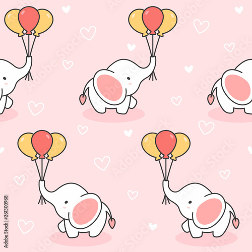 Blanket Cute elephant and balloons Seamless Pattern Background -  