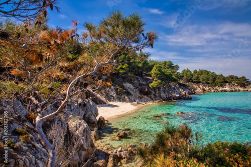 Fototapeta Naklejka Na Ścianę i Meble -  Kavourotrypes or Orange is a small beaches in Sithonia, Chalkidiki, Greece