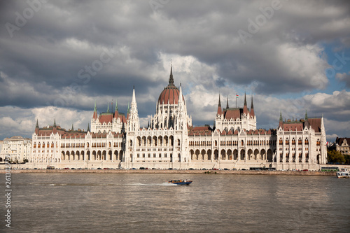 BUDAPEST, HUNGARY - SEPTEMBER 22, 2017: The Hungarian Parliament buidings as viewed from the Buda side of the Danube River.
