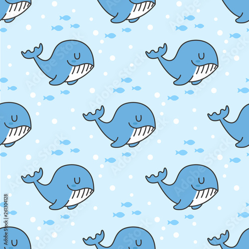 Cute whale Seamless Pattern Background