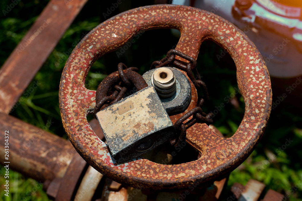 Old valves in industrial applications with lock locks Old valves in industrial applications with lock locks