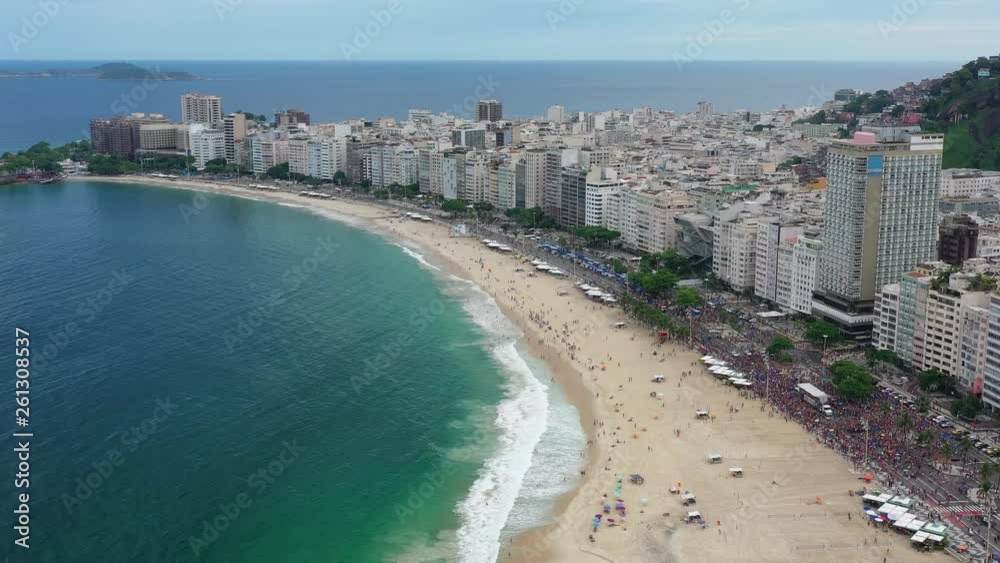 Aerial view of legendary beach Copacabana (Praia de Copacabana) in city of Rio de Janeiro - landscape panorama of Brazil from above, South America