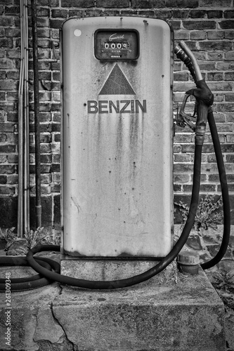 Retro Petrol Pump Black and White photo