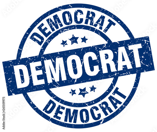 democrat blue round grunge stamp