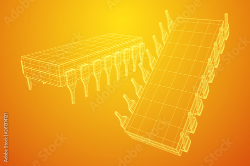 Microchip quantum processor, micro-processor with board electronic CPU wireframe low poly mesh vector illustration