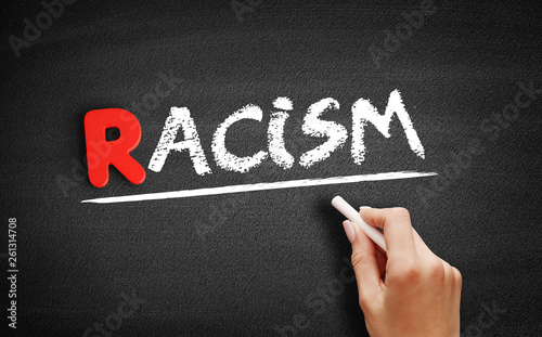 Racism text on blackboard, social concept background photo