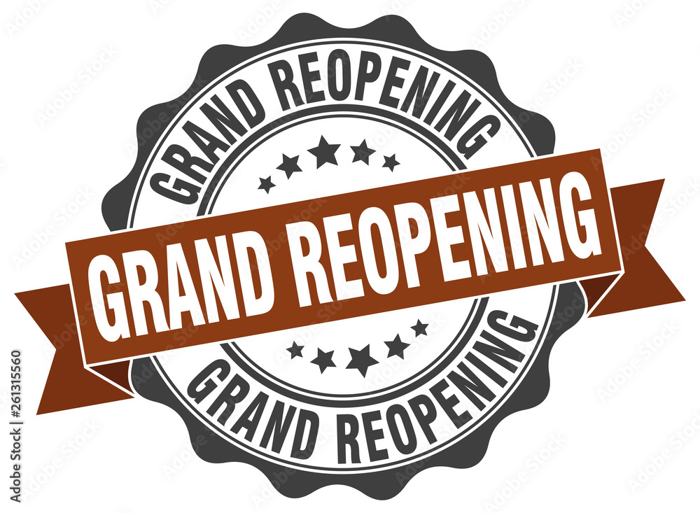 grand reopening stamp. sign. seal