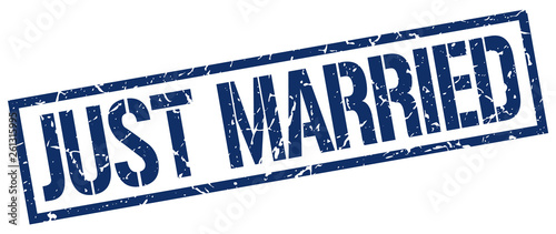 just married blue grunge square vintage rubber stamp
