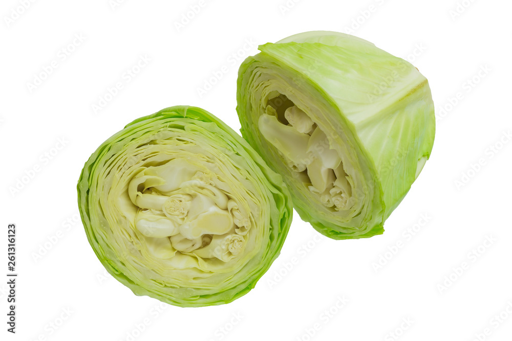 Fototapeta premium Green young fresh cabbage isolated on white background