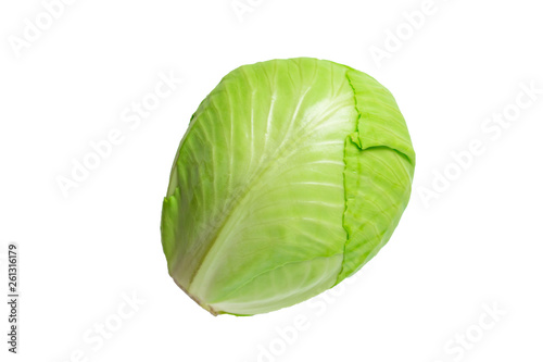 Green young fresh cabbage isolated on white background