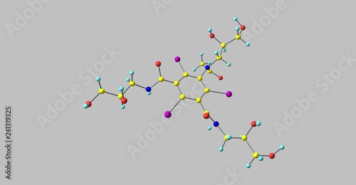 Iohexol molecular structure isolated on grey
