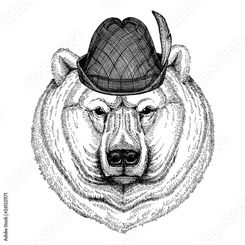 wearing traditional bavarian tirol hat. Oktoberfest.