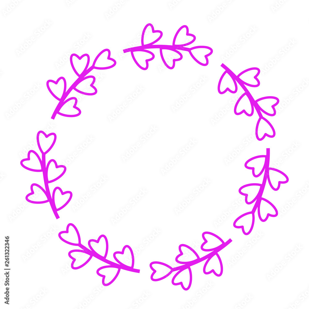 Wedding flowers frame vector. Floral pink invitation card. Flower decor element. Modern style. Vector frame on white background. Round frame of leaves. Hand drawn border. Earth day handdrawn frame.
