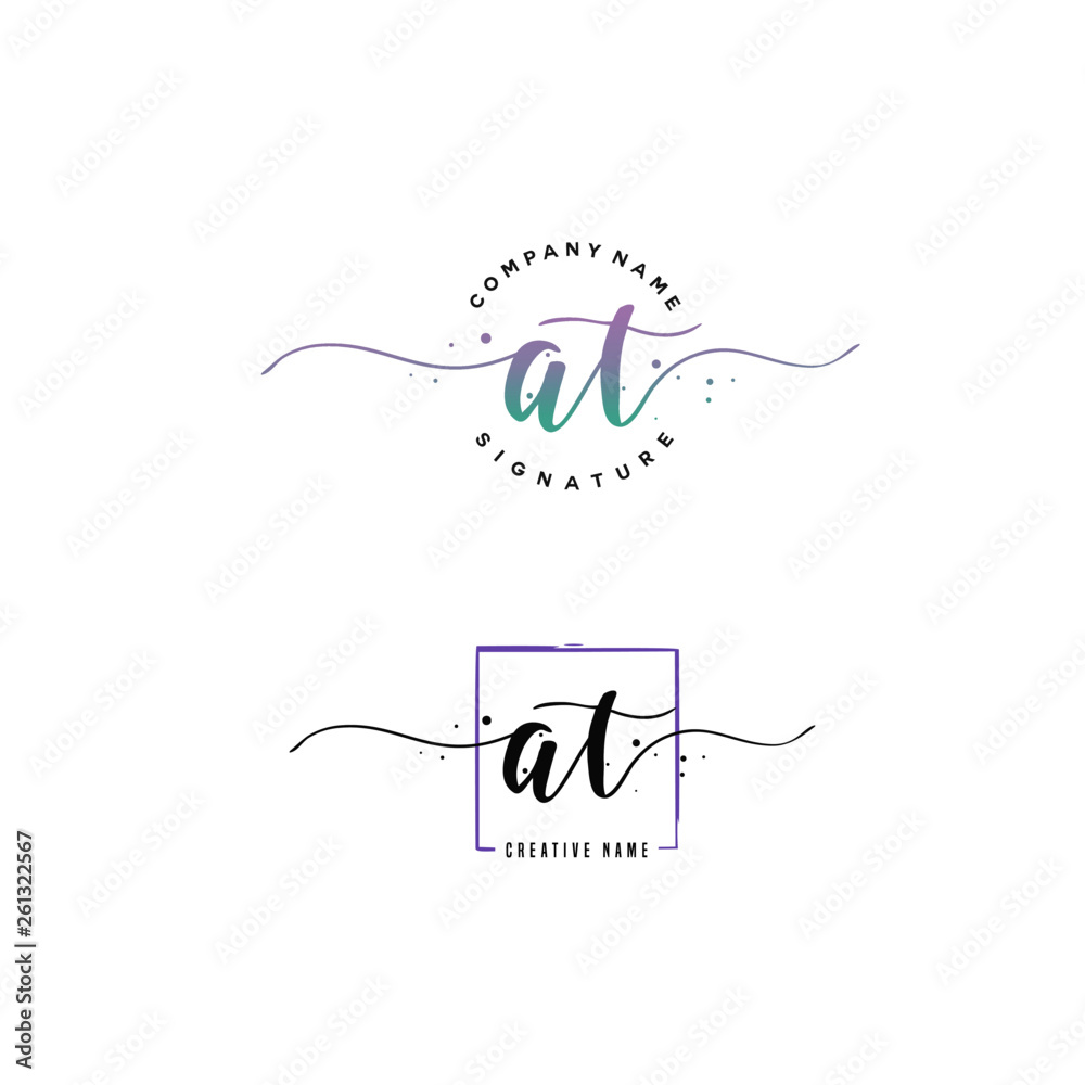 Fototapeta premium A T AT Initial letter handwriting and signature logo.