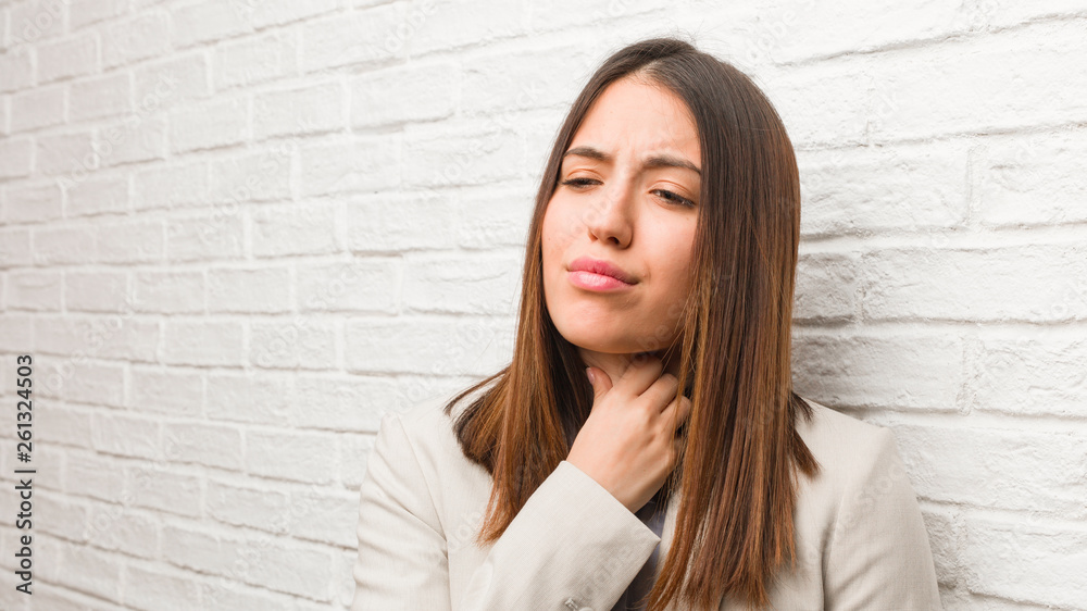 Young business woman coughing, sick due a virus or infection Young business woman coughing, sick due a virus or infection