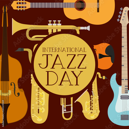 Canvas Print jazz day poster with set instruments