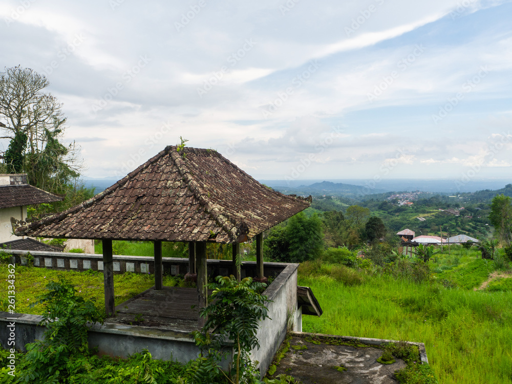 Red roofs of an abandoned hotel in Bali. Beautiful landscape. Red roofs of an abandoned hotel in Bali. Beautiful landscape.