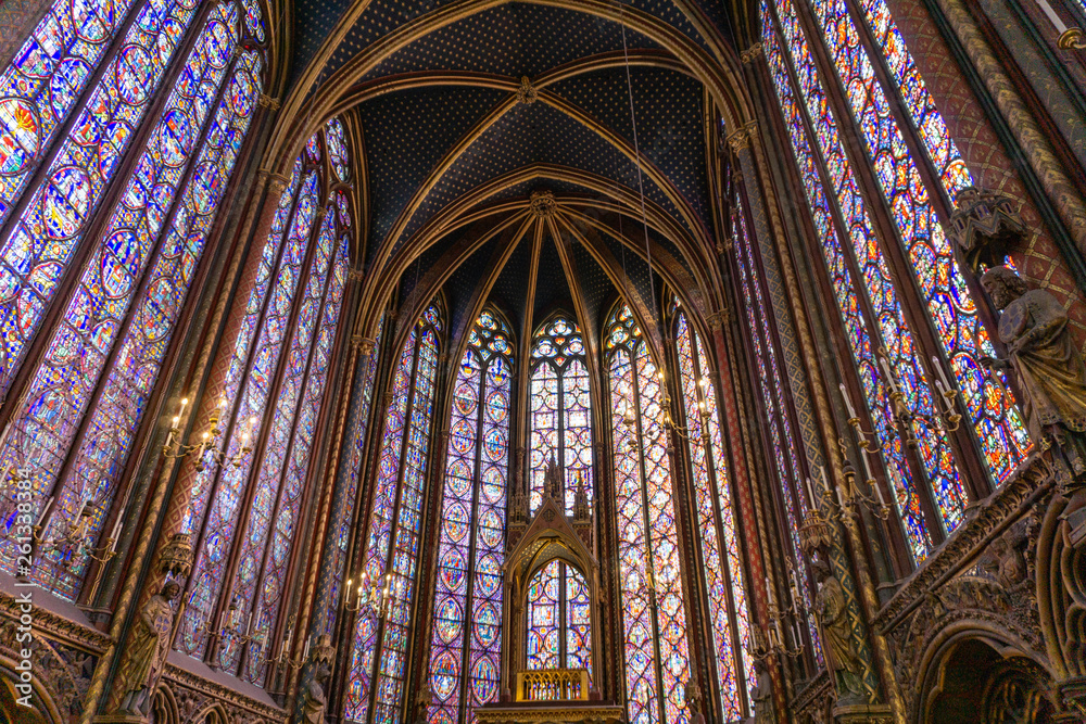 Famous stained glass windows of Sainte Chapelle, a Gothic Style Royal Chapel in the Centre of Paris