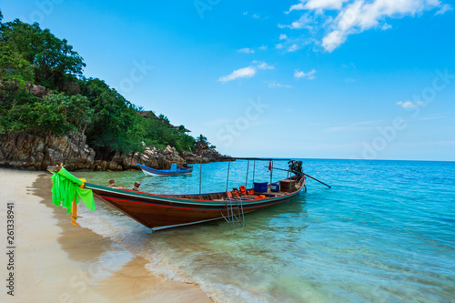 Long boat and tropical beach, Andaman Sea, Thailand