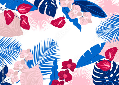  Tropical leaves and flowers
